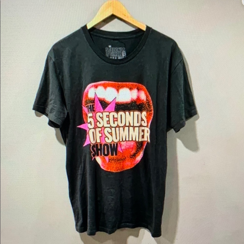 Black Graphic T-Shirt with Red and White Design